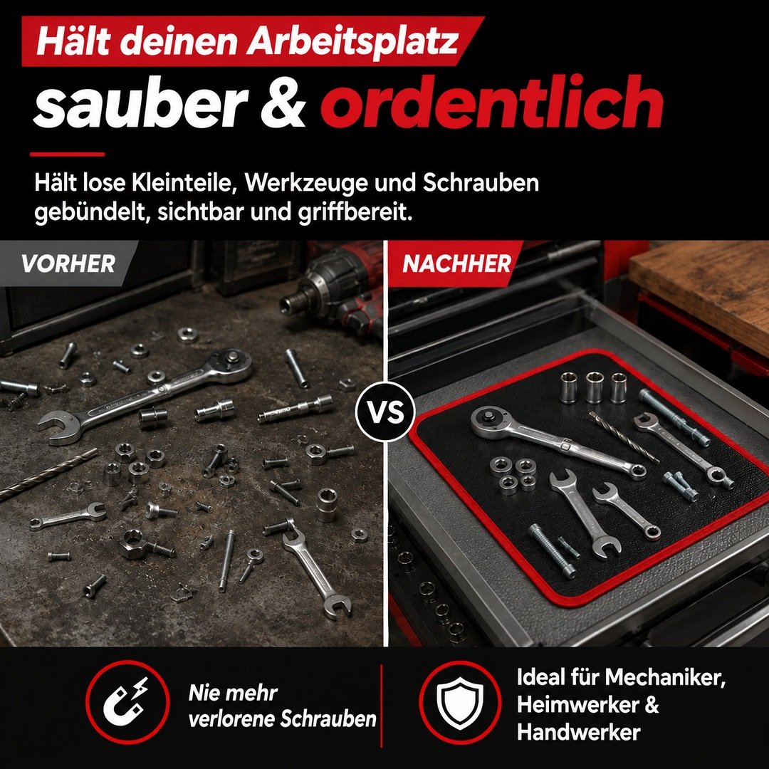 Vorher und nachher: Werkstattordnung mit Magnetmatte